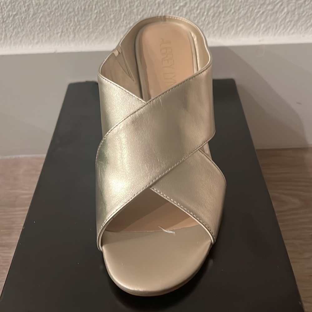 Gold Open Toe Mule With A Wedged Heel - image 2